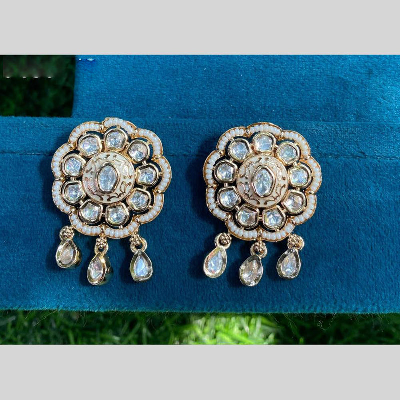 Royal Kundan Jewellery Gold Plated Polki Kundan And Pearls Meenakari Dangler Earrings