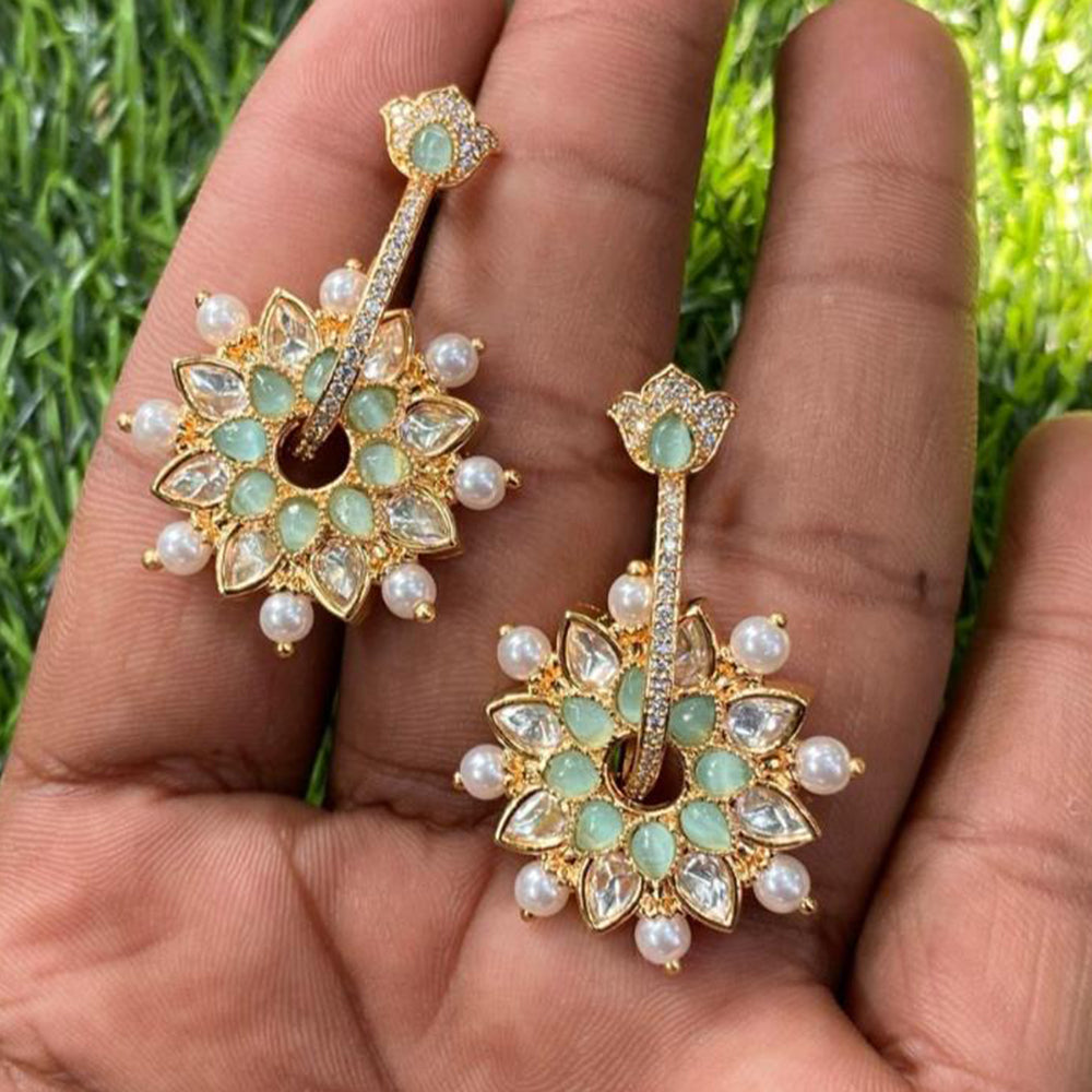 Royal Kundan Jewellery Gold Plated Polki Kundan And Pearls Dangler Earrings