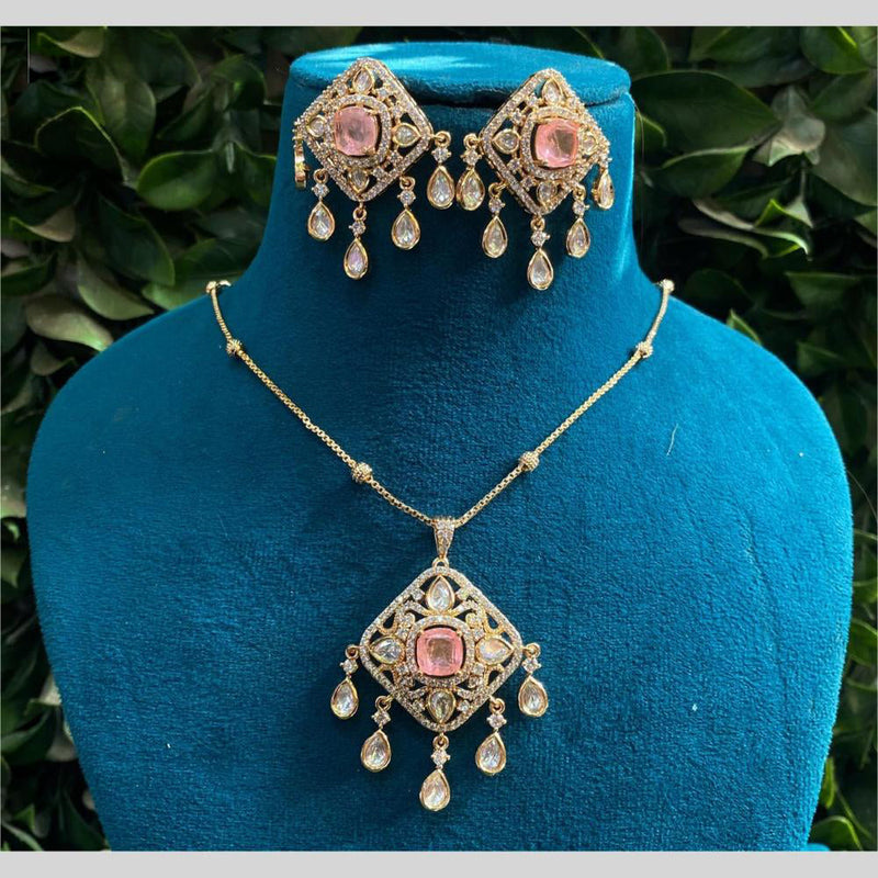 Royal Kundan Jewellery Gold Plated Polki Kundan Stone Chain Pendent Set