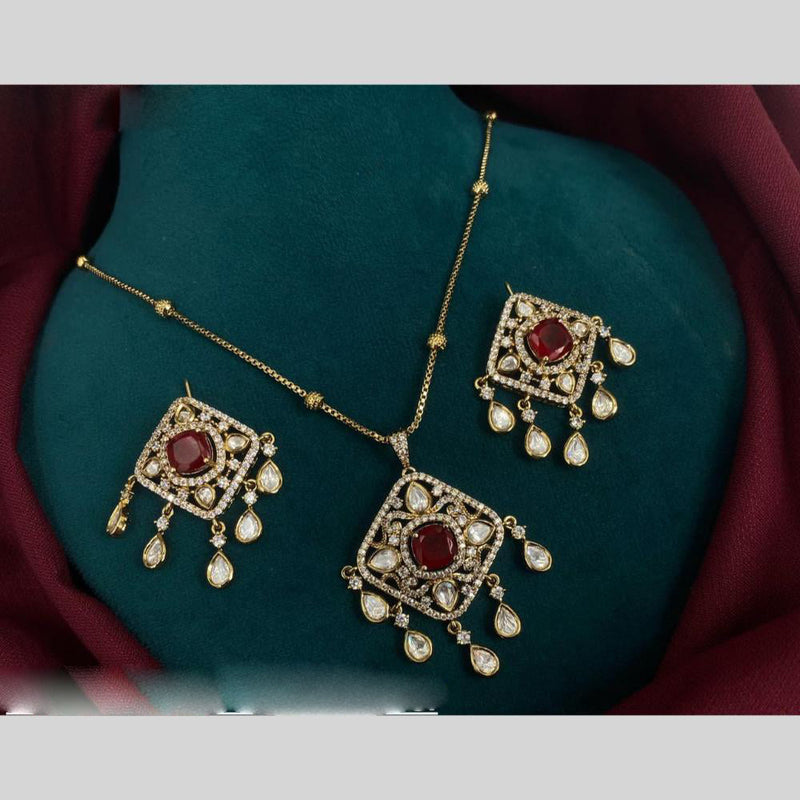 Royal Kundan Jewellery Gold Plated Polki Kundan Stone Chain Pendent Set