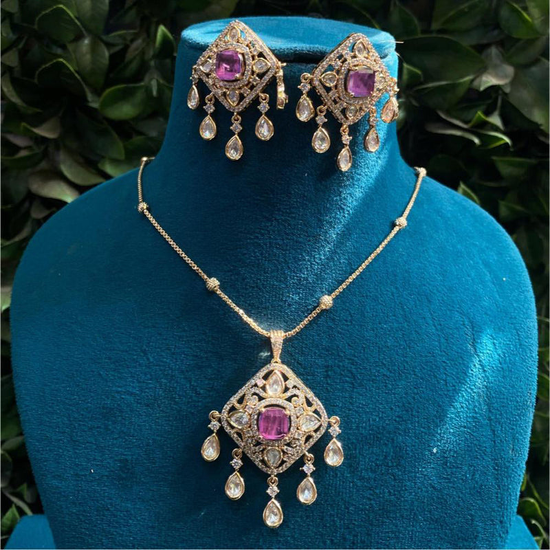 Royal Kundan Jewellery Gold Plated Polki Kundan Stone Chain Pendent Set