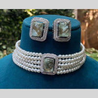 Royal Kundan Jewellery Silver Plated Druzy Crystal Stone Pearls Choker Necklace Set