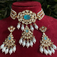 Royal Kundan Jewellery Gold Plated Polki Kundan Stone And Pearls Choker Necklace Set