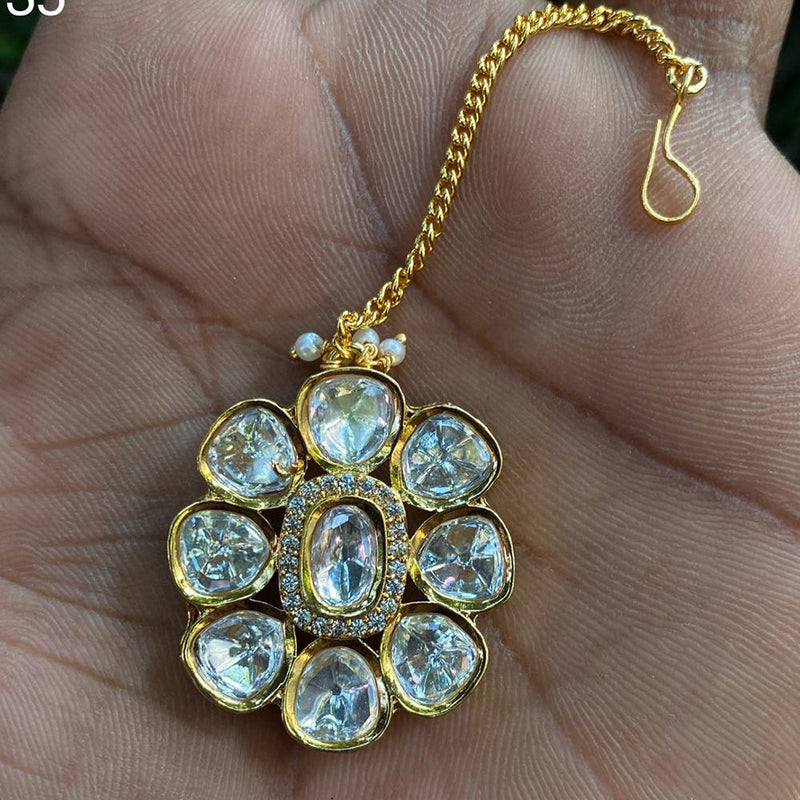 Royal Kundan Jewellery Gold Plated Polki Kundan Maangtikka