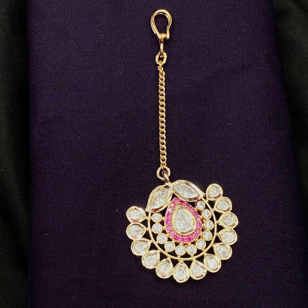 Royal Kundan Jewellery Gold Plated Polki Kundan Maangtikka