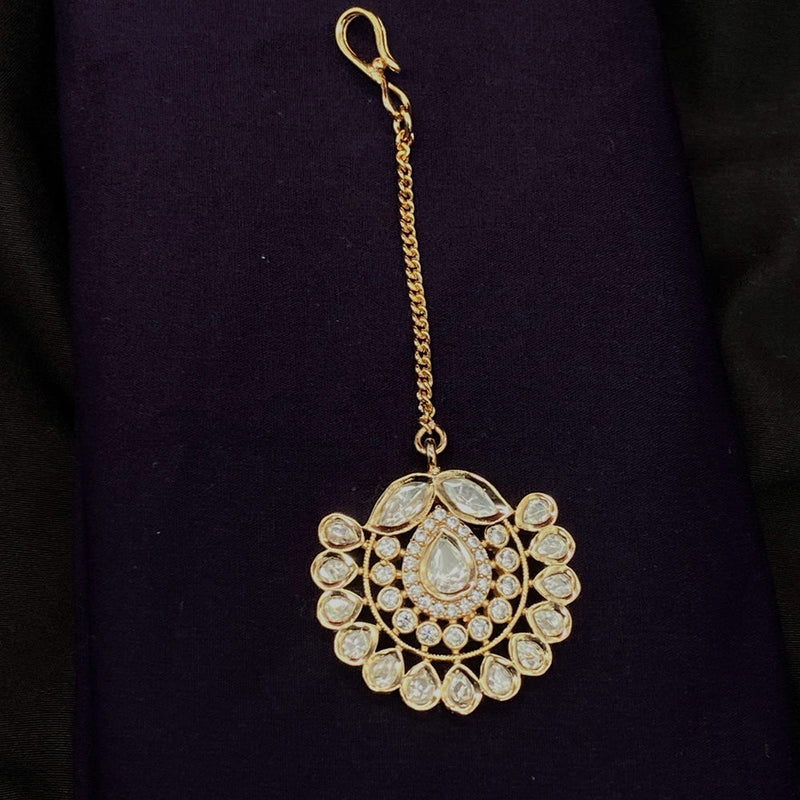 Royal Kundan Jewellery Gold Plated Polki Kundan Maangtikka