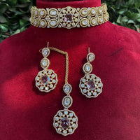 Royal Kundan Jewellery Gold Plated Polki Kundan Stone Choker Necklace Set