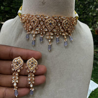 Royal Kundan Jewellery Gold Plated Polki Kundan Stone And Beads Choker Necklace Set