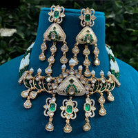Royal Kundan Jewellery Gold Plated Polki Kundan Stone And Pearls Meenakari Choker Necklace Set