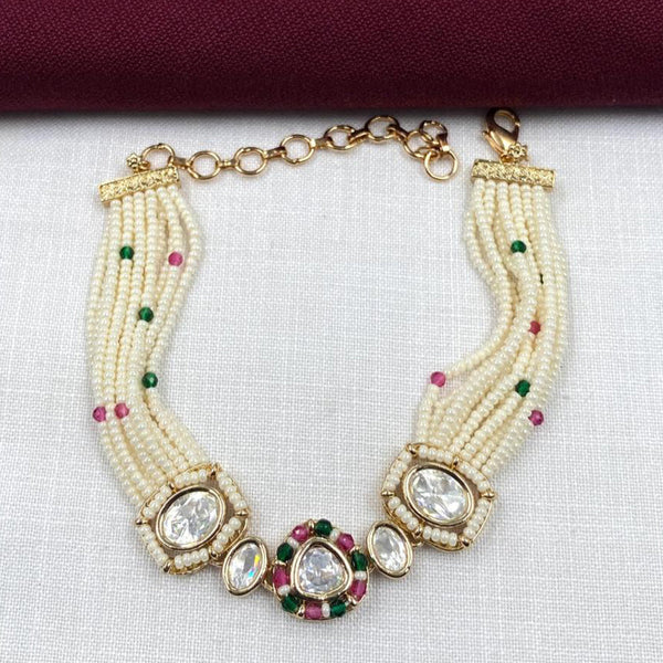 Royal Kundan Jewellery Gold Plated Polki Kundan Stone And Pearls Bracelet