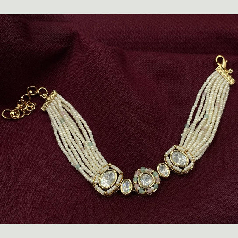 Royal Kundan Jewellery Gold Plated Polki Kundan Stone And Pearls Bracelet