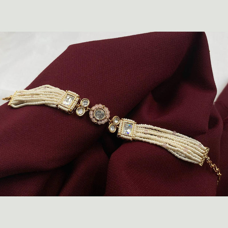 Royal Kundan Jewellery Gold Plated Polki Kundan Stone And Pearls Bracelet