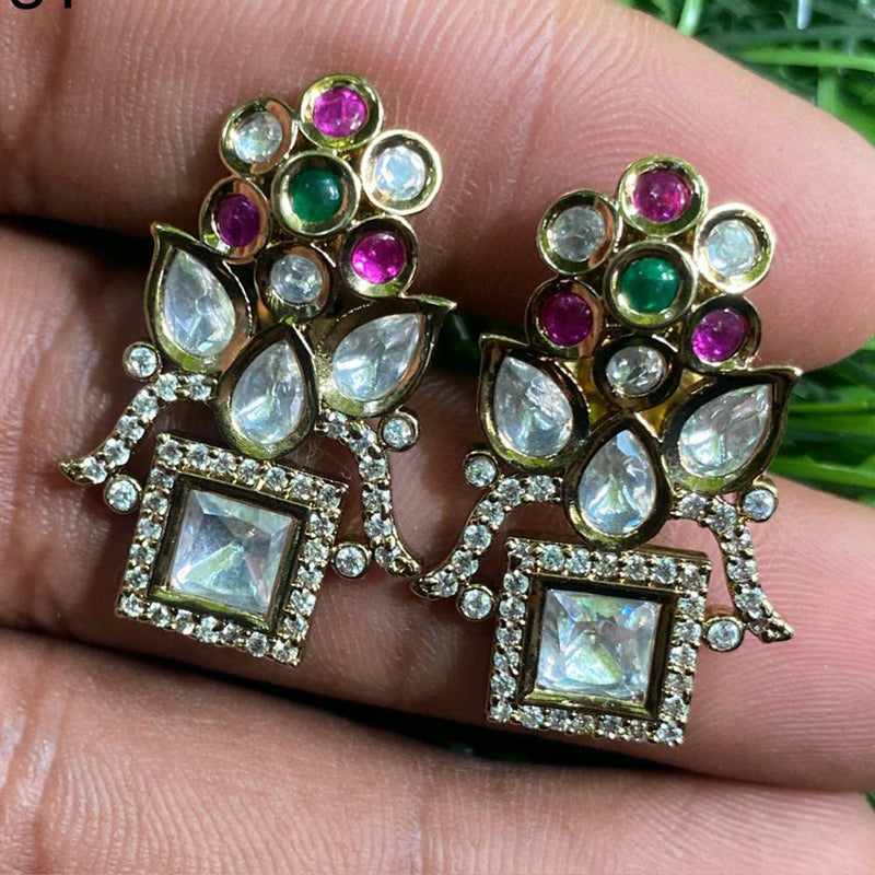 Royal Kundan Jewellery Gold Plated Polki Kundan Dangler Earrings