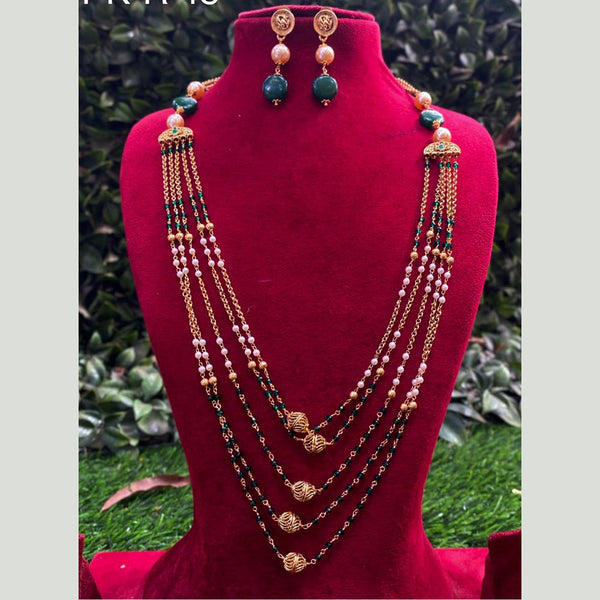 Royal Kundan Jewellery Gold Plated Beads And Pearls Multi Layer Necklace Set