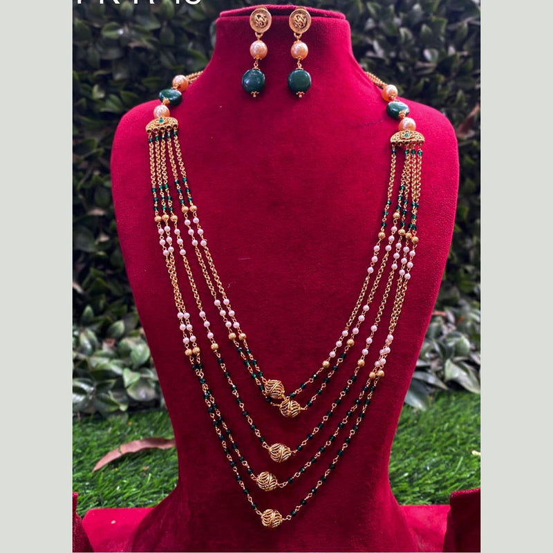 Royal Kundan Jewellery Gold Plated Beads And Pearls Multi Layer Necklace Set