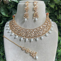 Royal Kundan Jewellery Gold Plated Polki Kundan And Beads Necklace Set