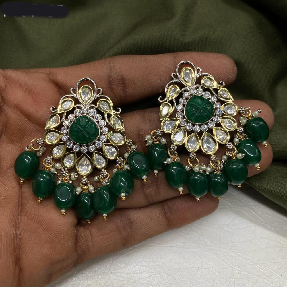 Royal Kundan Jewellery Gold Plated Polki Kundan And Beads Dangler Earrings