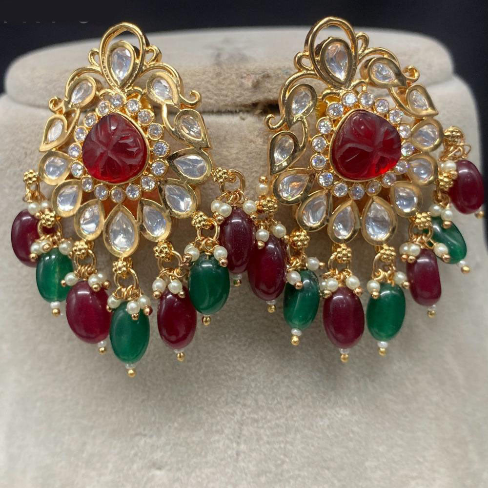 Royal Kundan Jewellery Gold Plated Polki Kundan And Beads Dangler Earrings