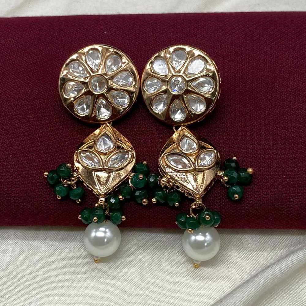 Royal Kundan Jewellery Gold Plated Polki Kundan And Beads Dangler Earrings