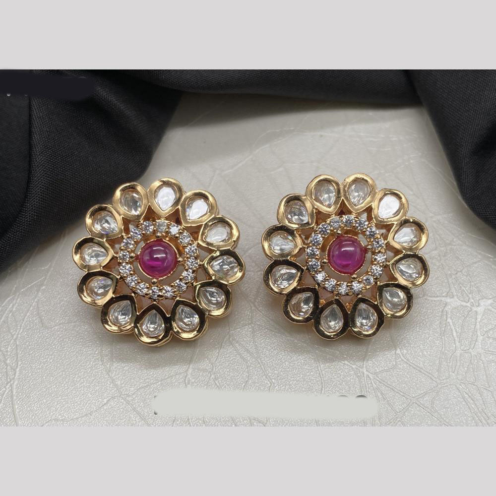 Royal Kundan Jewellery Gold Plated Polki Kundan Stud Earrings