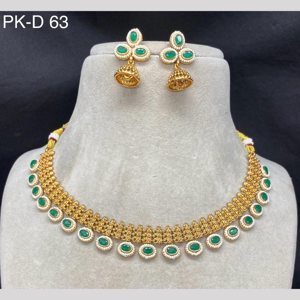 Royal Kundan Jewellery Gold Plated Pota Stone And Pearls Necklace Set