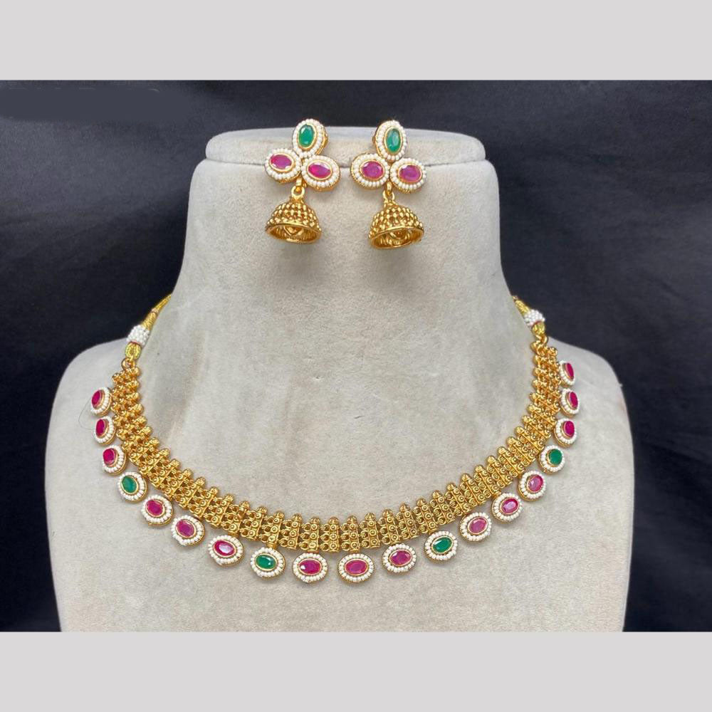 Royal Kundan Jewellery Gold Plated Pota Stone And Pearls Necklace Set