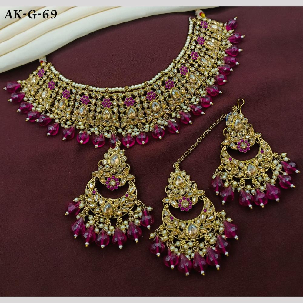 Royal Kundan Jewellery Gold Plated Crystal Stone And Pearls Necklace Set