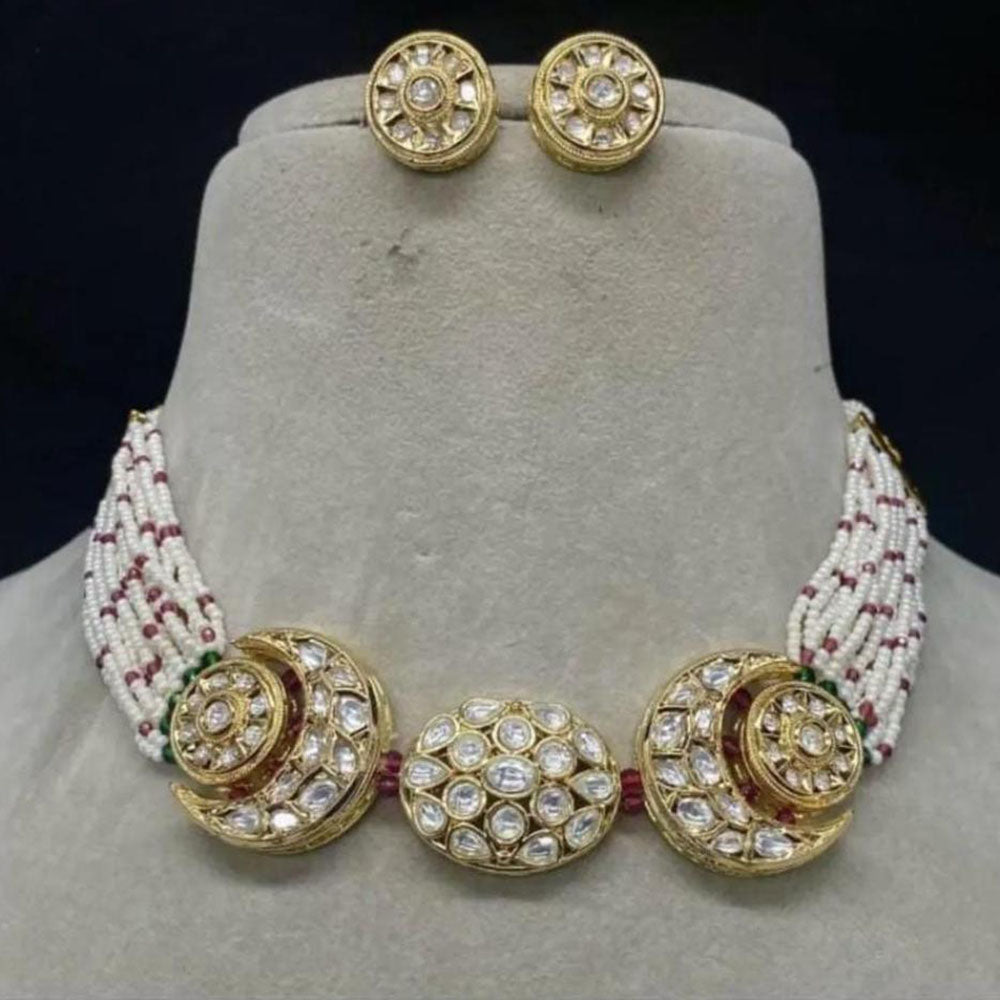 Royal Kundan Jewellery Gold Plated Polki Kundan Stone Choker Necklace Set