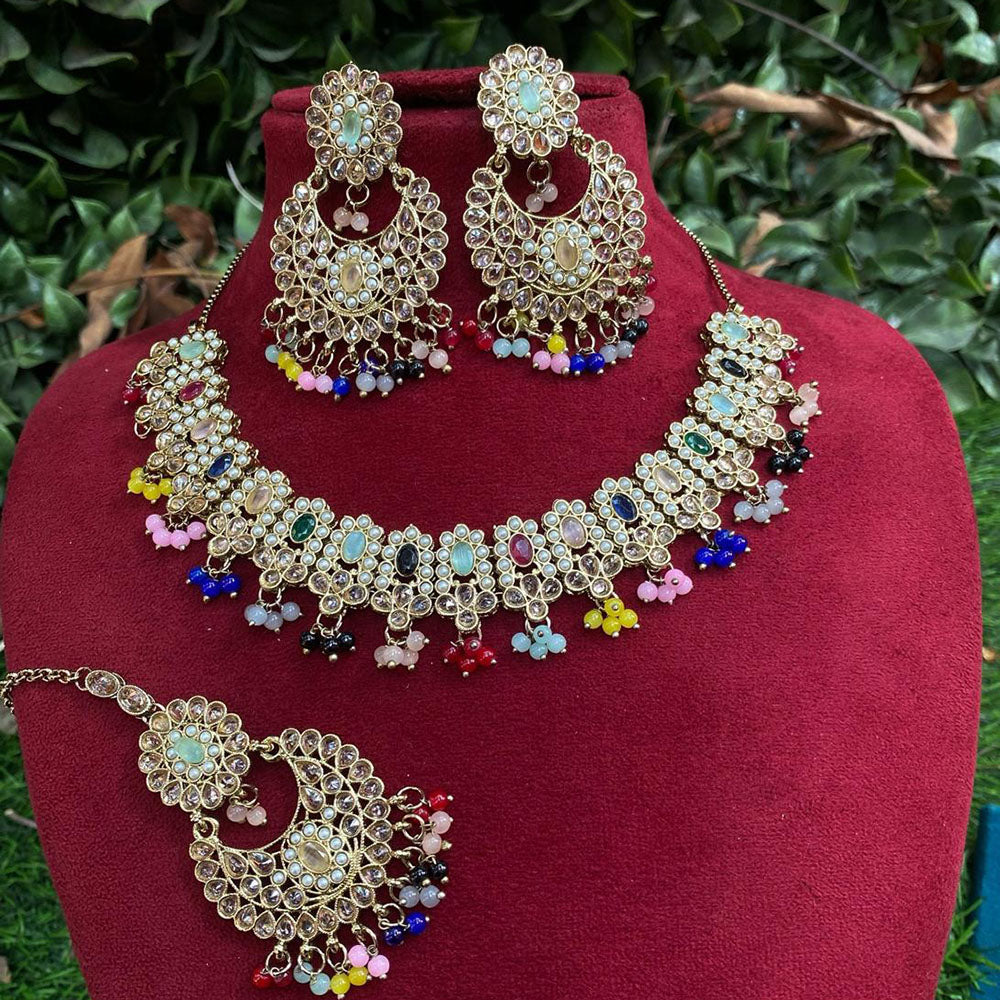 Royal Kundan Jewellery Gold Plated Crystal Stone And Pearls Necklace Set