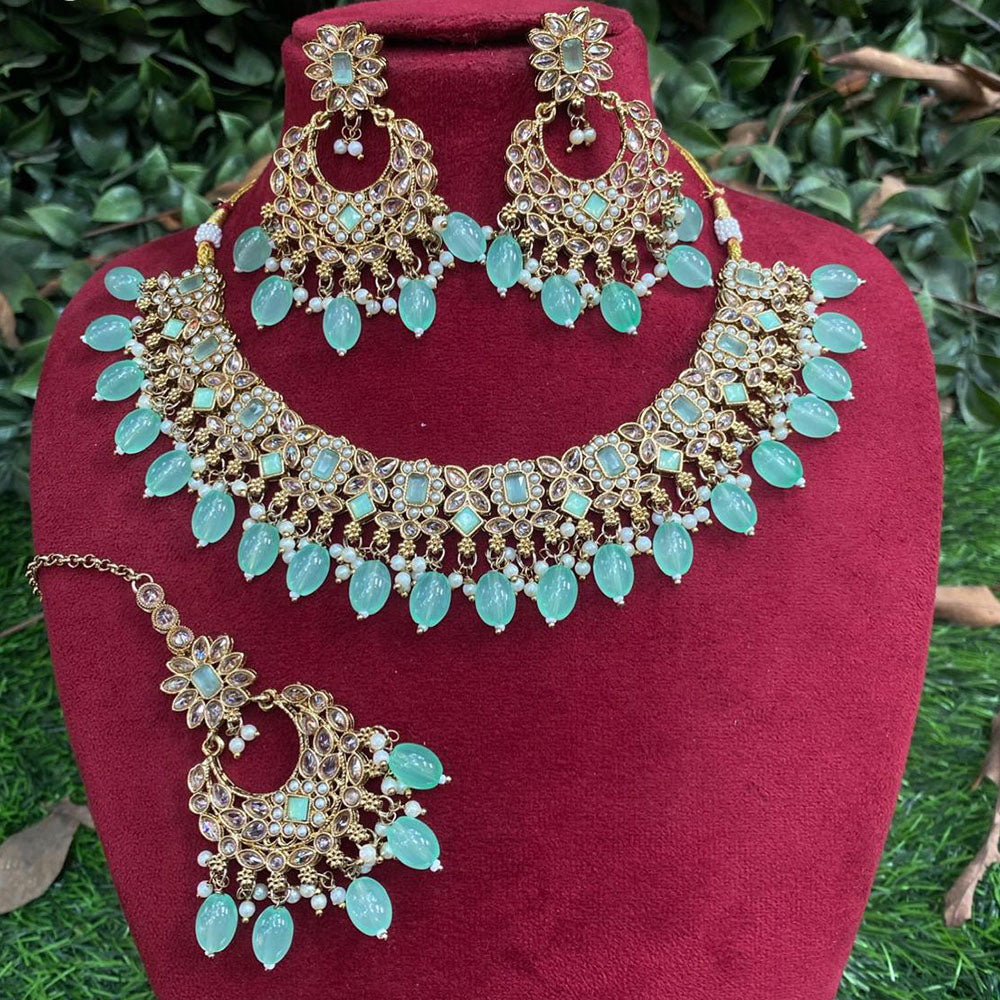 Royal Kundan Jewellery Gold Plated Crystal Stone And Pearls Necklace Set