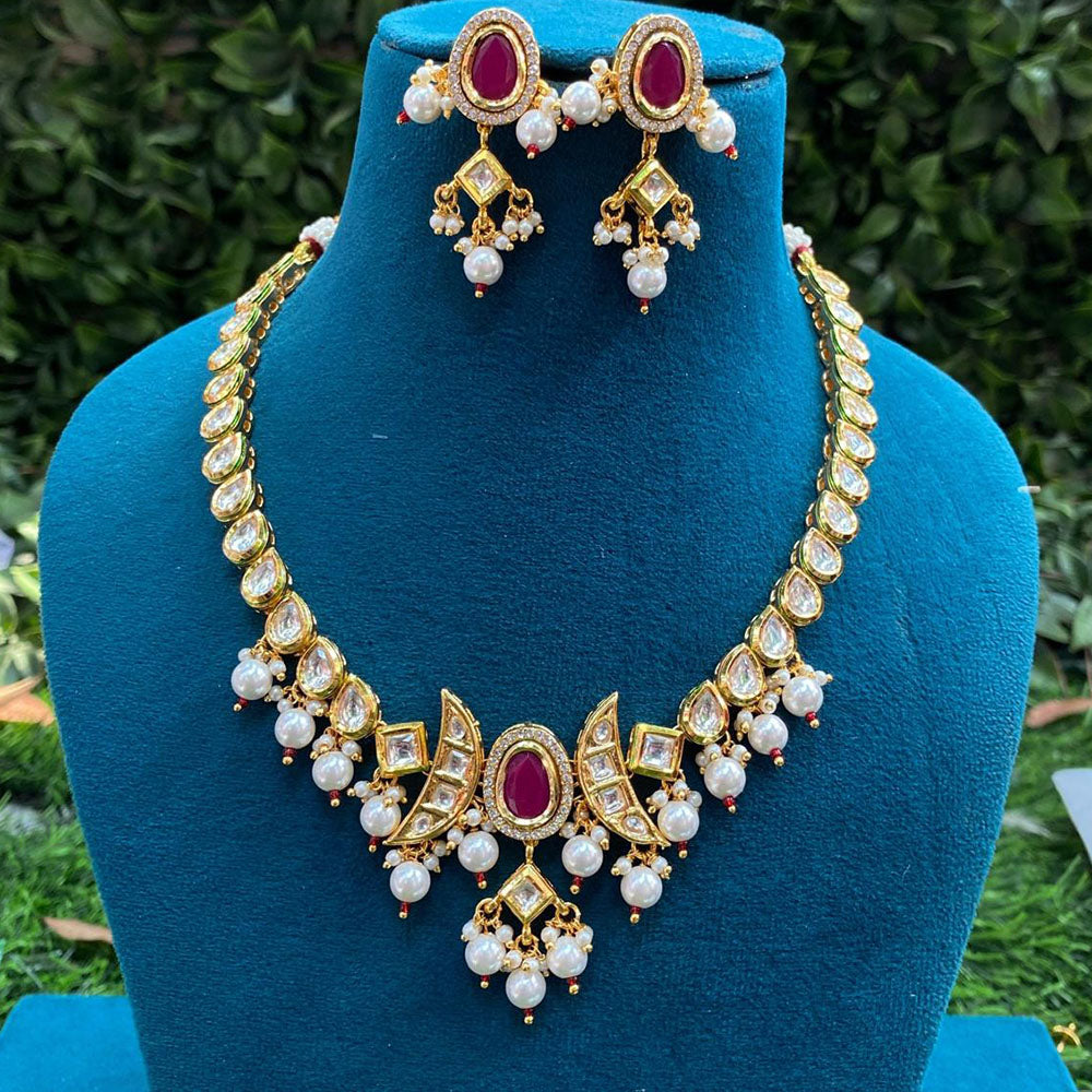 Royal Kundan Jewellery Gold Plated Kundan Stone And Beads Necklace Set