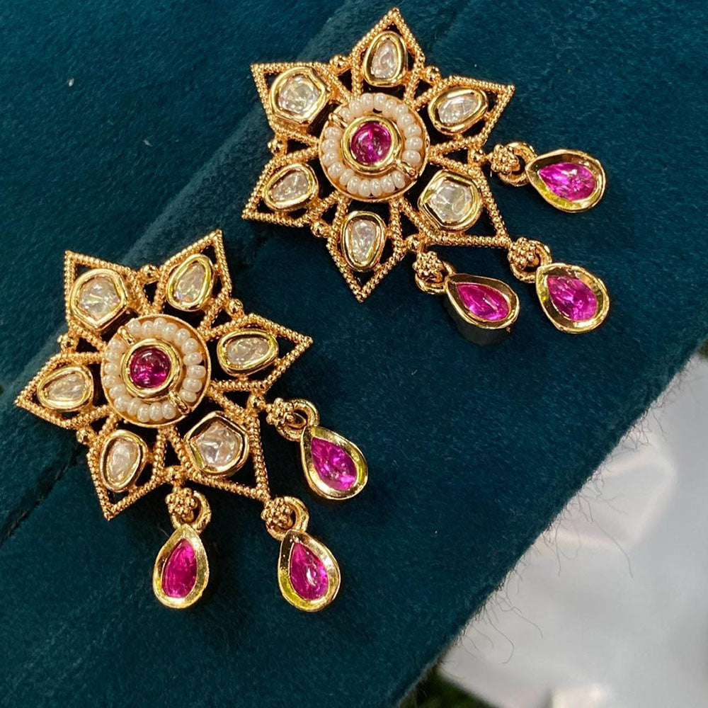 Royal Kundan Jewellery Gold Plated Polki Kundan Dangler Earrings