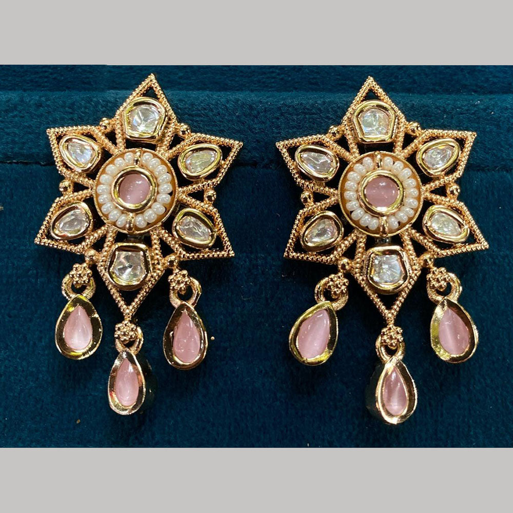 Royal Kundan Jewellery Gold Plated Polki Kundan Dangler Earrings