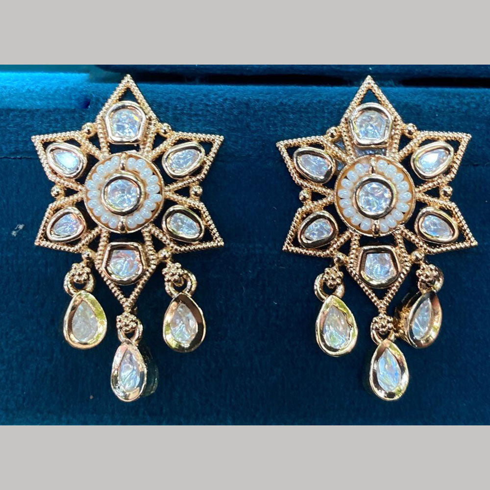 Royal Kundan Jewellery Gold Plated Polki Kundan Dangler Earrings