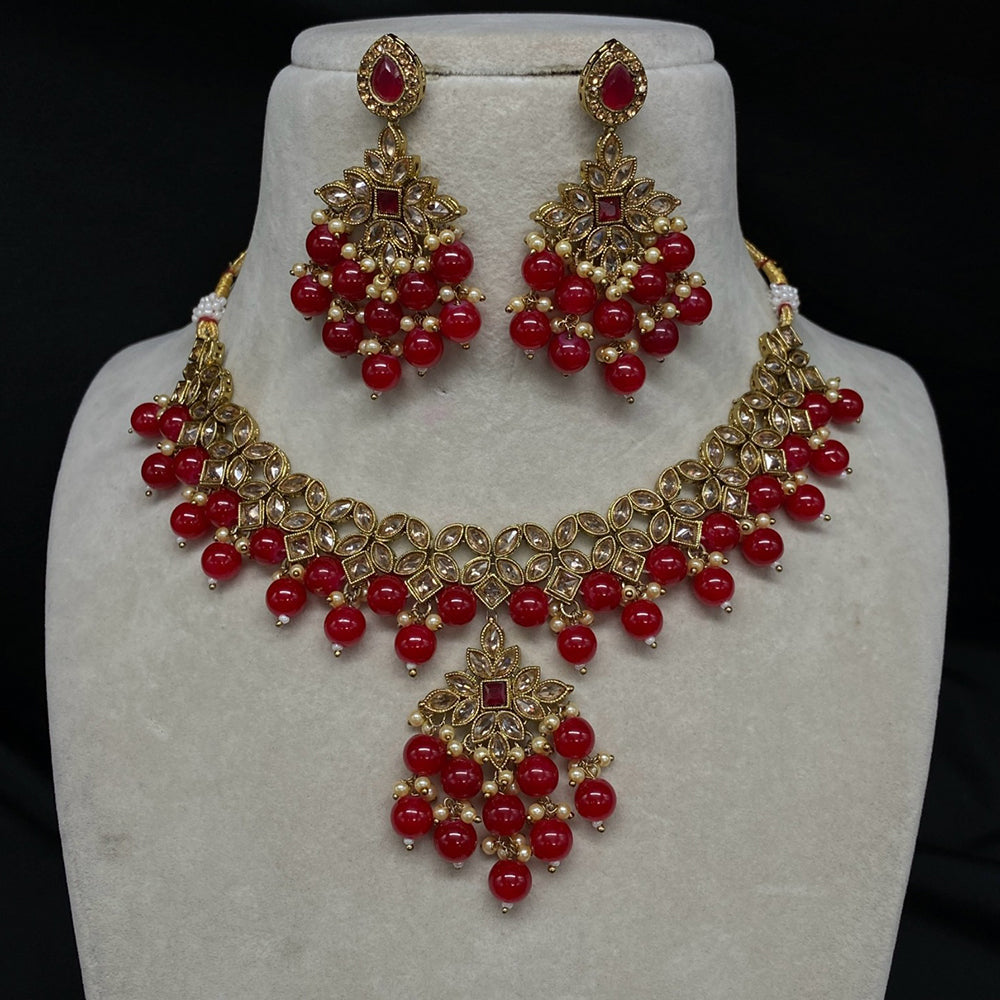 Royal Kundan Jewellery Gold Plated Crystal Stone Beads Necklace Set