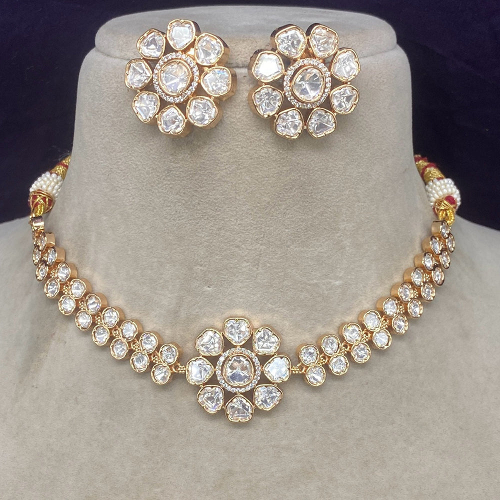 Royal Kundan Jewellery Gold Plated Polki Kundan Stone Choker Necklace Set