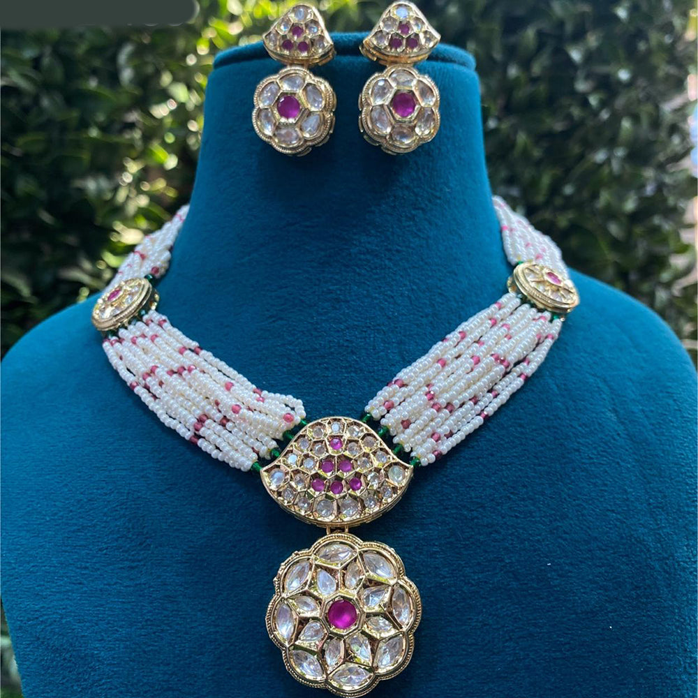 Royal Kundan Jewellery Gold Plated Polki Kundan Stone And Pearls Necklace Set