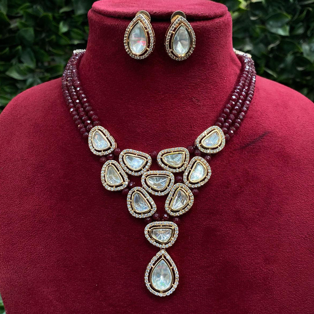 Royal Kundan Jewellery Gold Plated Polki Kundan Stone And Pearls Necklace Set