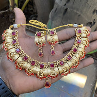Royal Kundan Jewellery Gold Plated Pota Stone Stone Necklace Set
