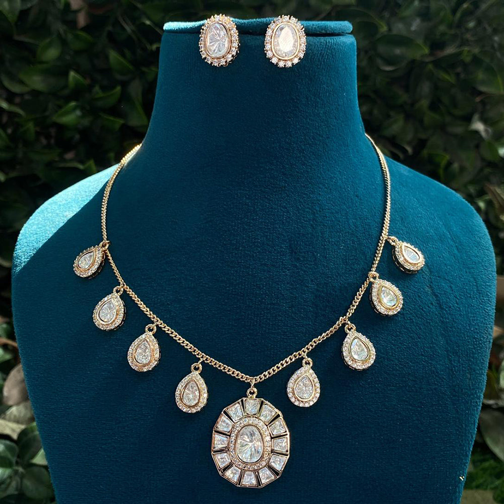 Royal Kundan Jewellery Gold Plated Polki Kundan Stone Necklace Set