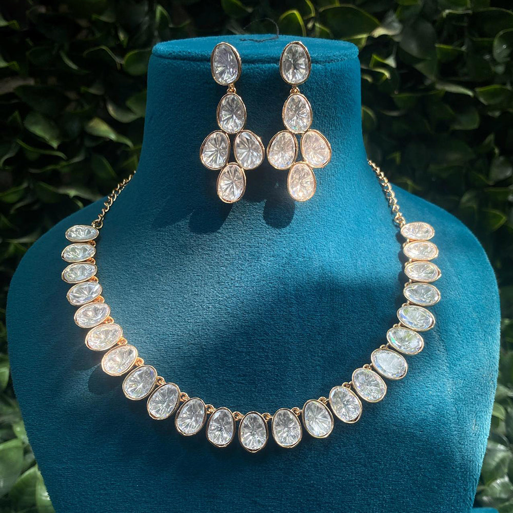 Royal Kundan Jewellery Gold Plated Polki Kundan Stone Necklace Set