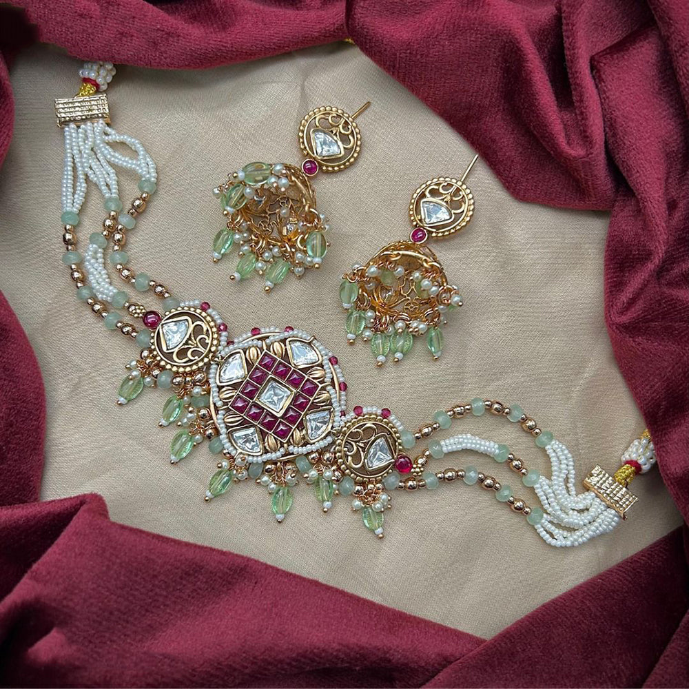 Royal Kundan Jewellery Designer Polki Kundan Stone And Pearl Choker Necklace Set