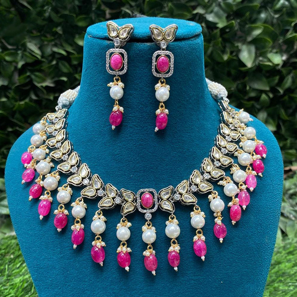 Royal Kundan Jewellery Luxe Dual Finish Polki Kundan And Pearl Choker Necklace Set
