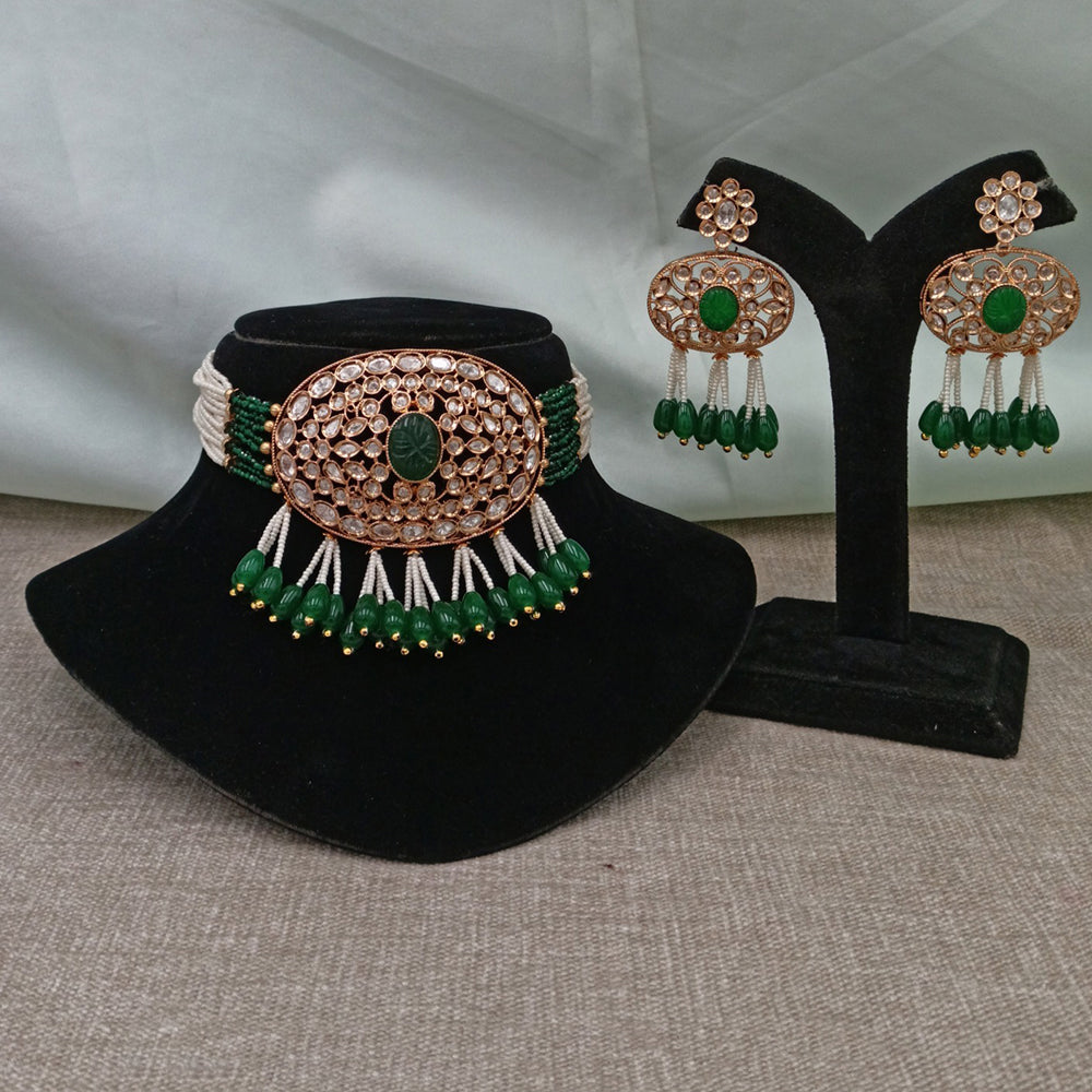 Royal Kundan Jewellery Polki Kundan Stone And Beads Festive Choker Necklace Set