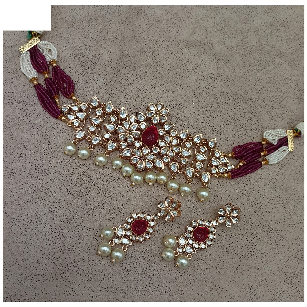 Royal Kundan Jewellery Polki Kundan Stone And Beads Festive Choker Necklace Set