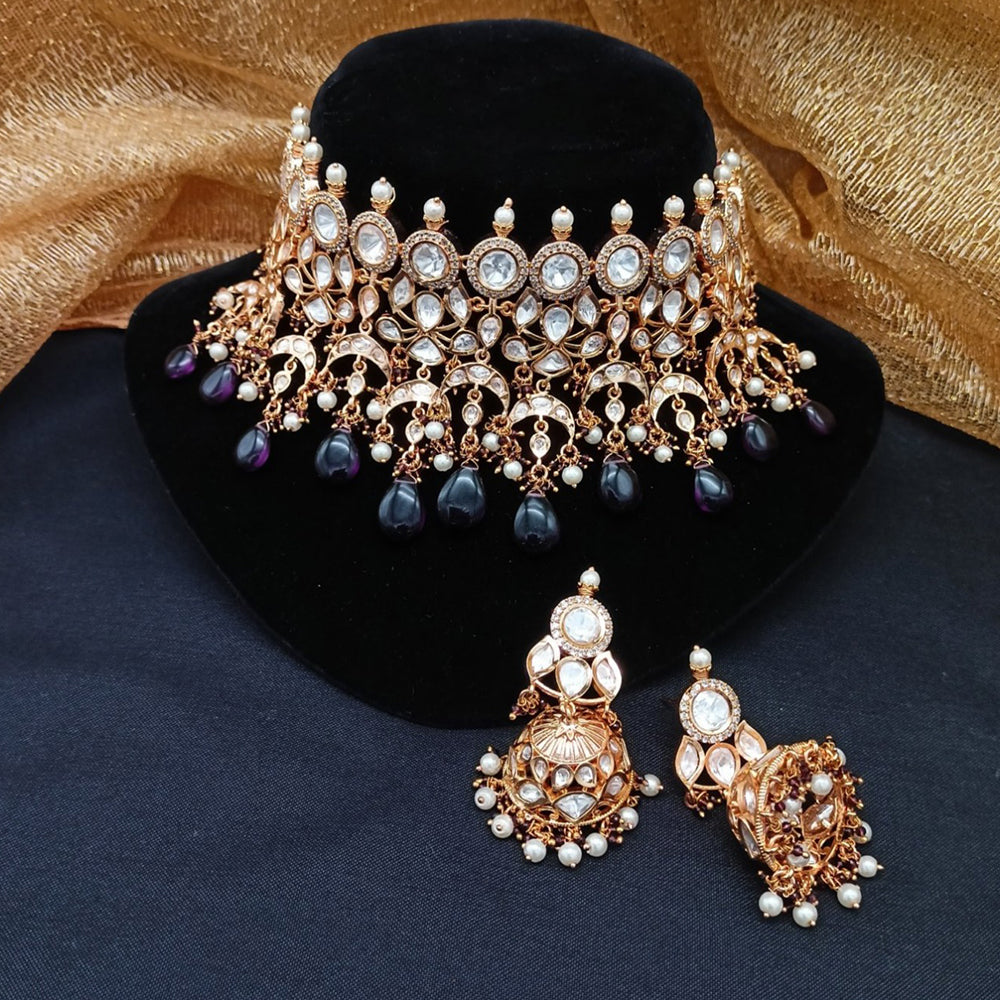 Royal Kundan Jewellery Polki Kundan Stone And Beads Festive Choker Necklace Set