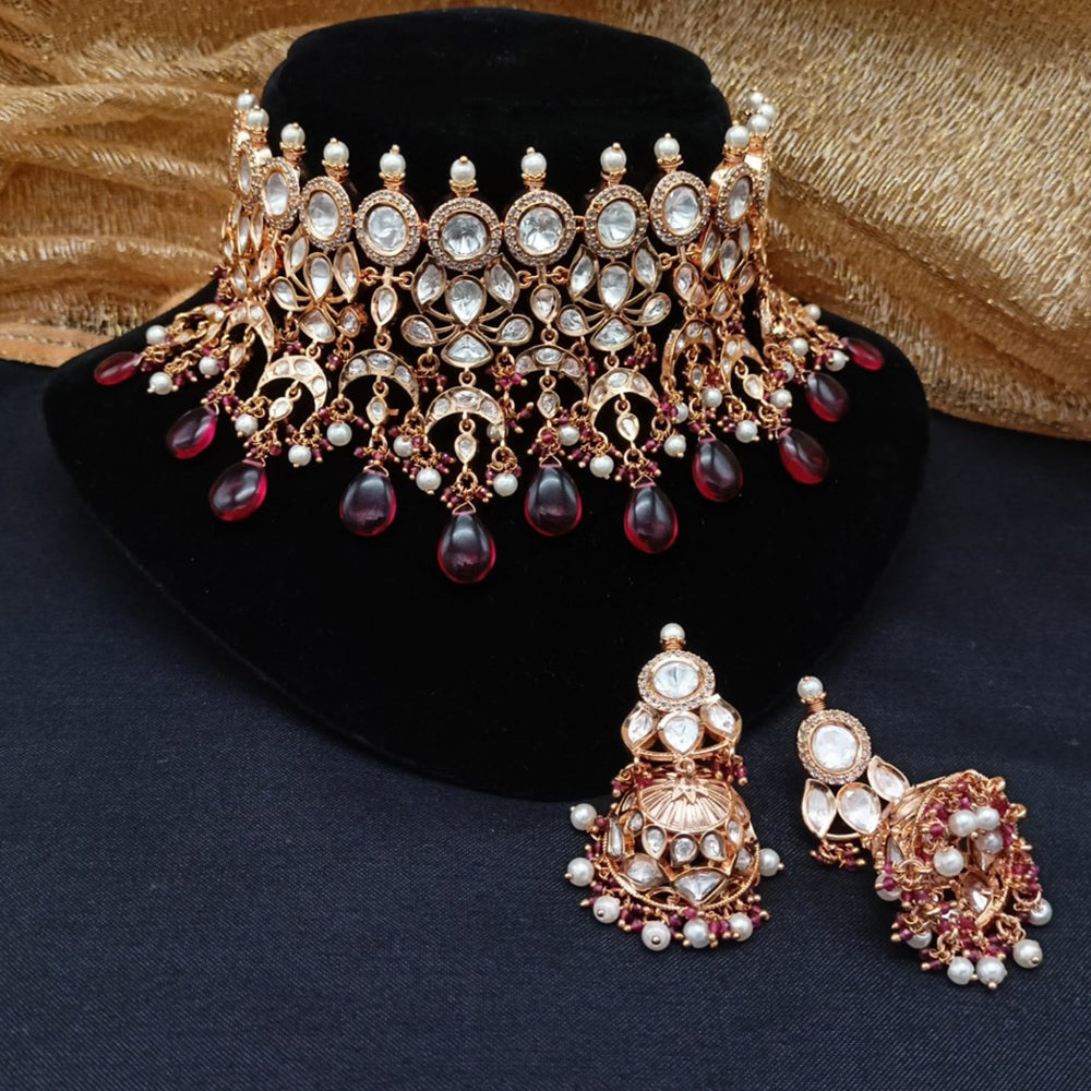 Royal Kundan Jewellery Polki Kundan Stone And Beads Festive Choker Necklace Set