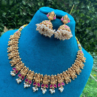Royal Kundan Jewellery Pota Stone Divine Temple Collection Necklace Set