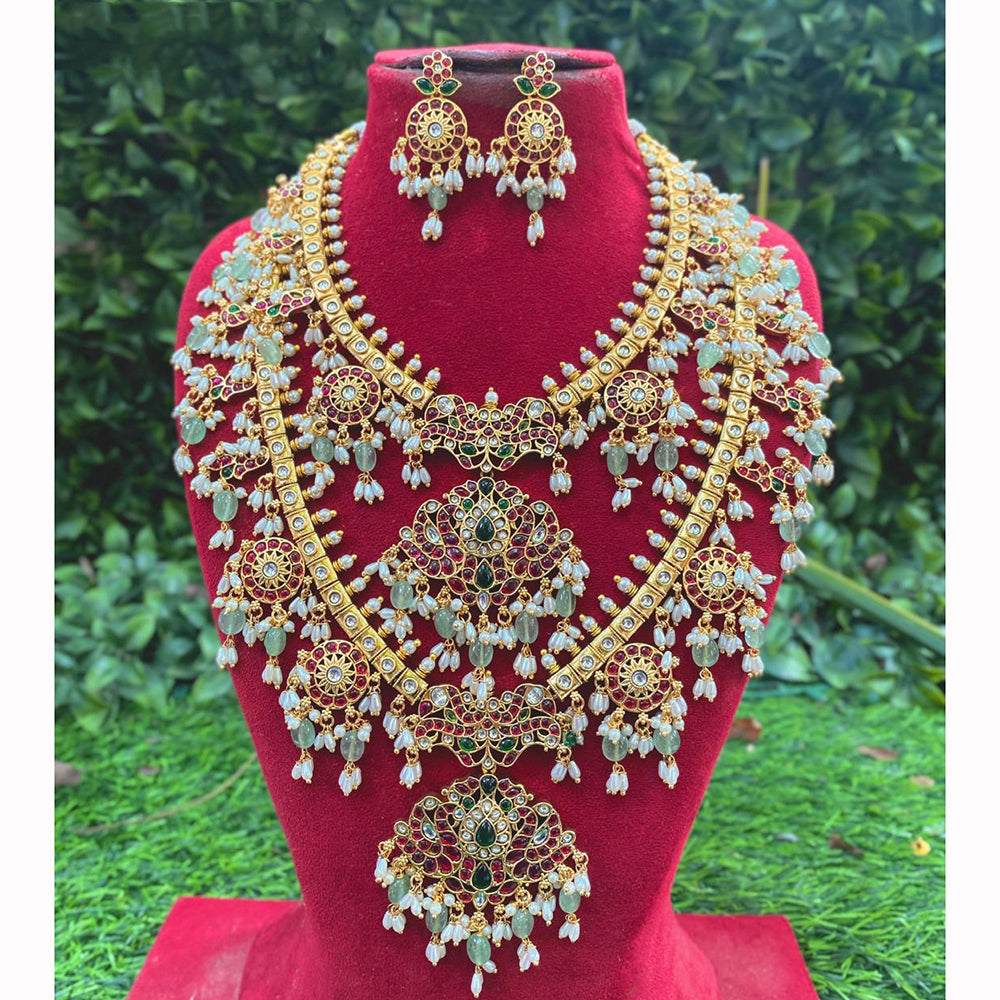 Royal Kundan Jewellery Premium Kundan And Pearl Double Strand Necklace Set