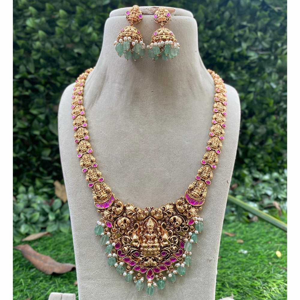 Royal Kundan Jewellery Pota Stone And Beads Divine Temple Collection Necklace Set